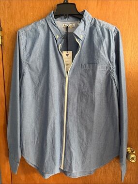 Five Four Light Blue Zip-Front Shirt Jacket
